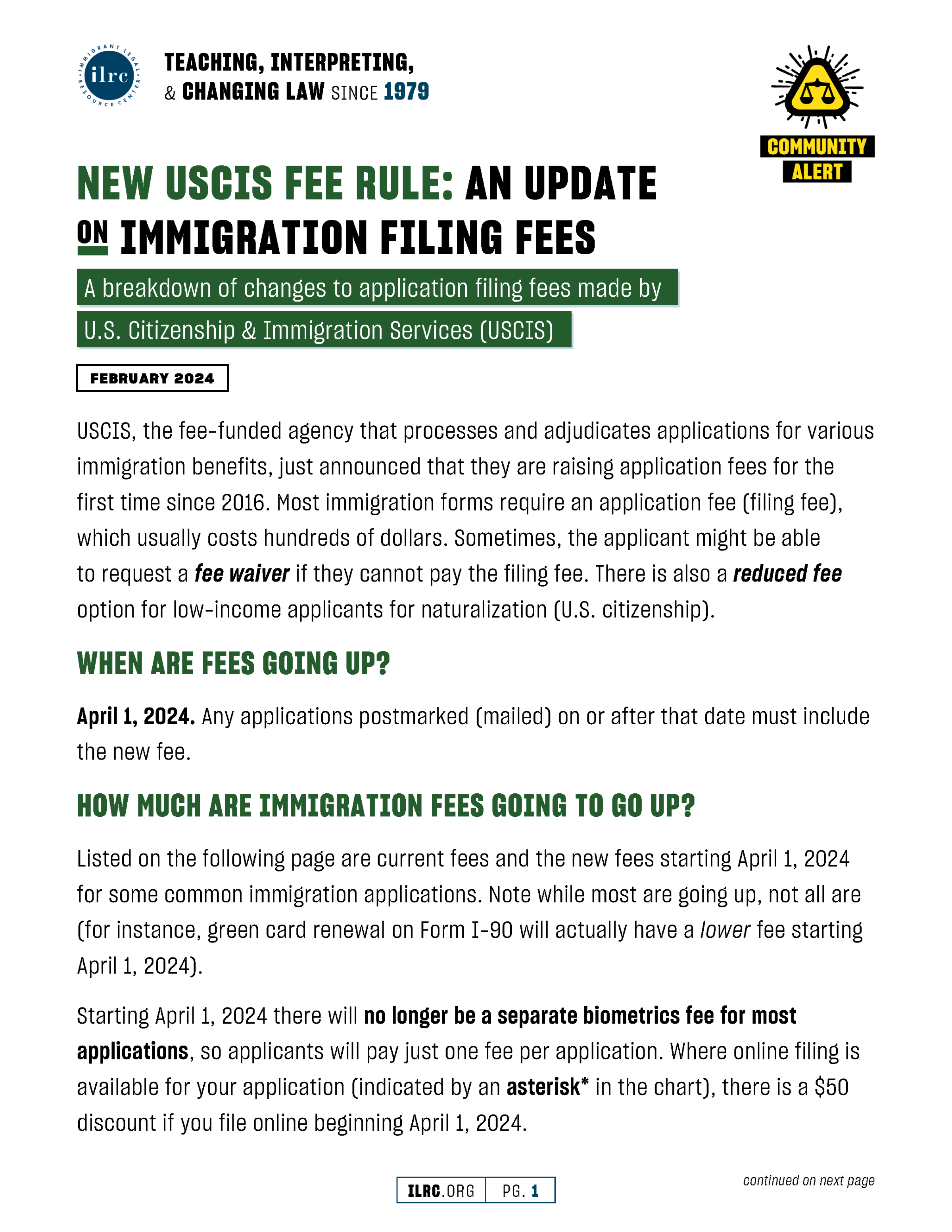 New USCIS Fee Rule An Update on USCIS Filing Fees Immigrant Legal Resource Center ILRC